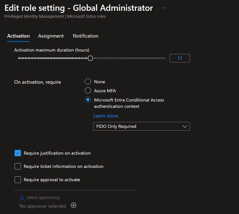 Role settings in Entra ID PIM